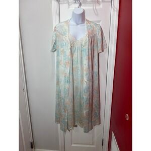 Vanity Fair Vintage‎ Nightgown Robe Set Women Blue Floral Fair Lace Medium